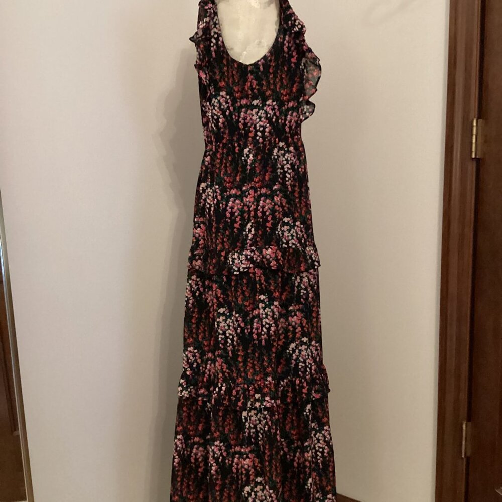 NEW! J CREW SLEEVELESS FLORAL PRINT RUFFLE TIER MAXI DRESS 10 BOHO WEDDING PARTY - Picture 2 of 3